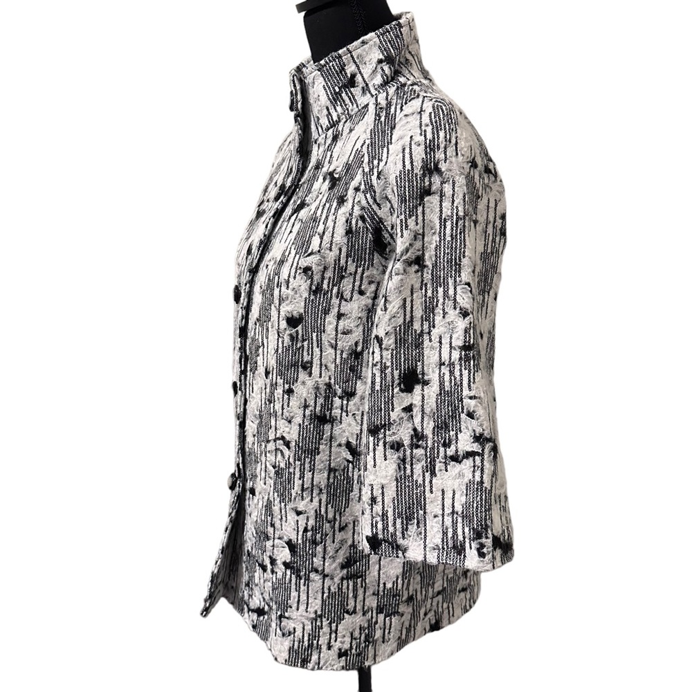 Peck & Peck Jacket Womens Small 3/4 Sleeve White & Black Pocket Sequins New - Picture 3 of 7